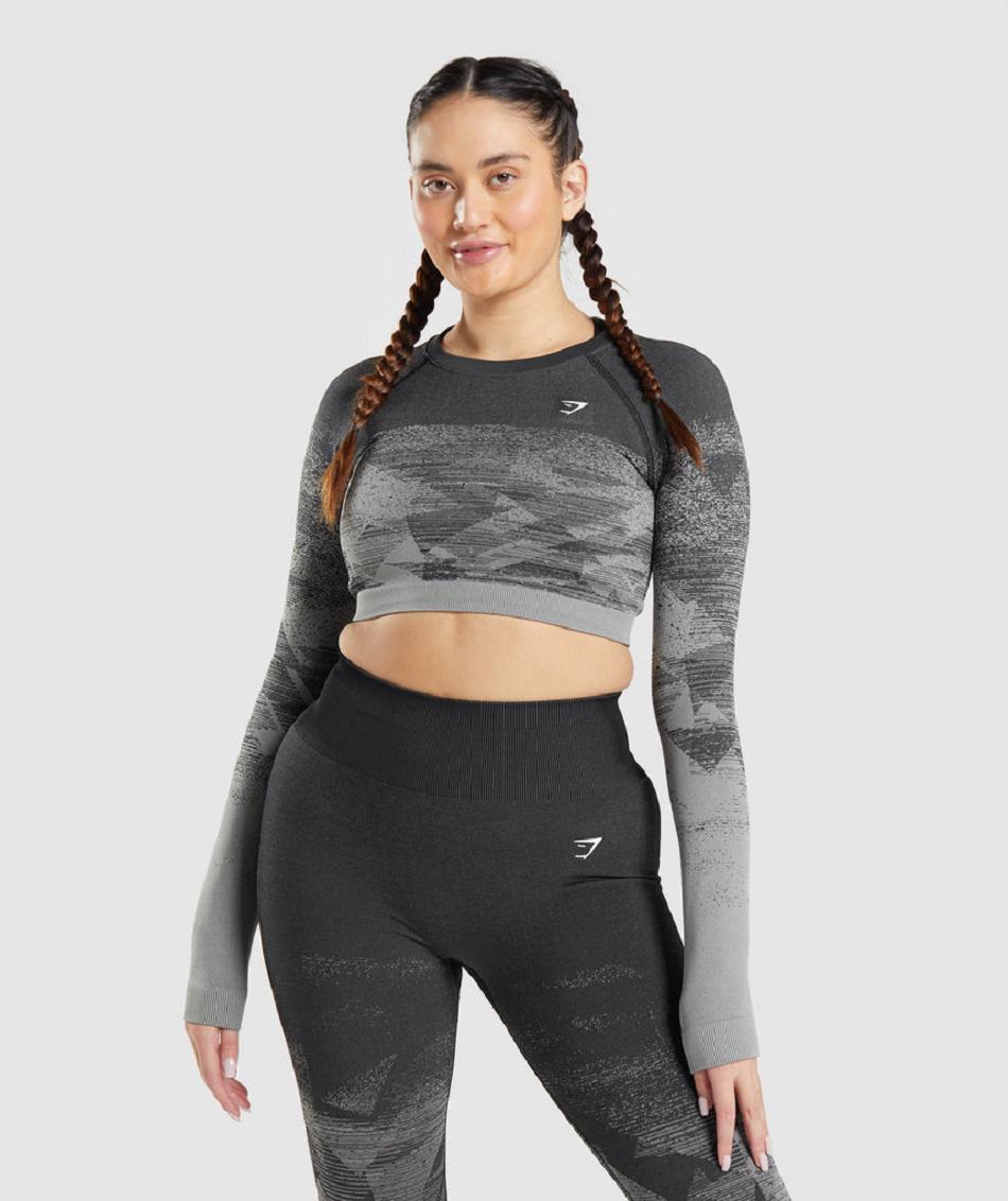 Przycięte Topy Damskie Gymshark Adapt Ombre Czarne | PL 2601HAP